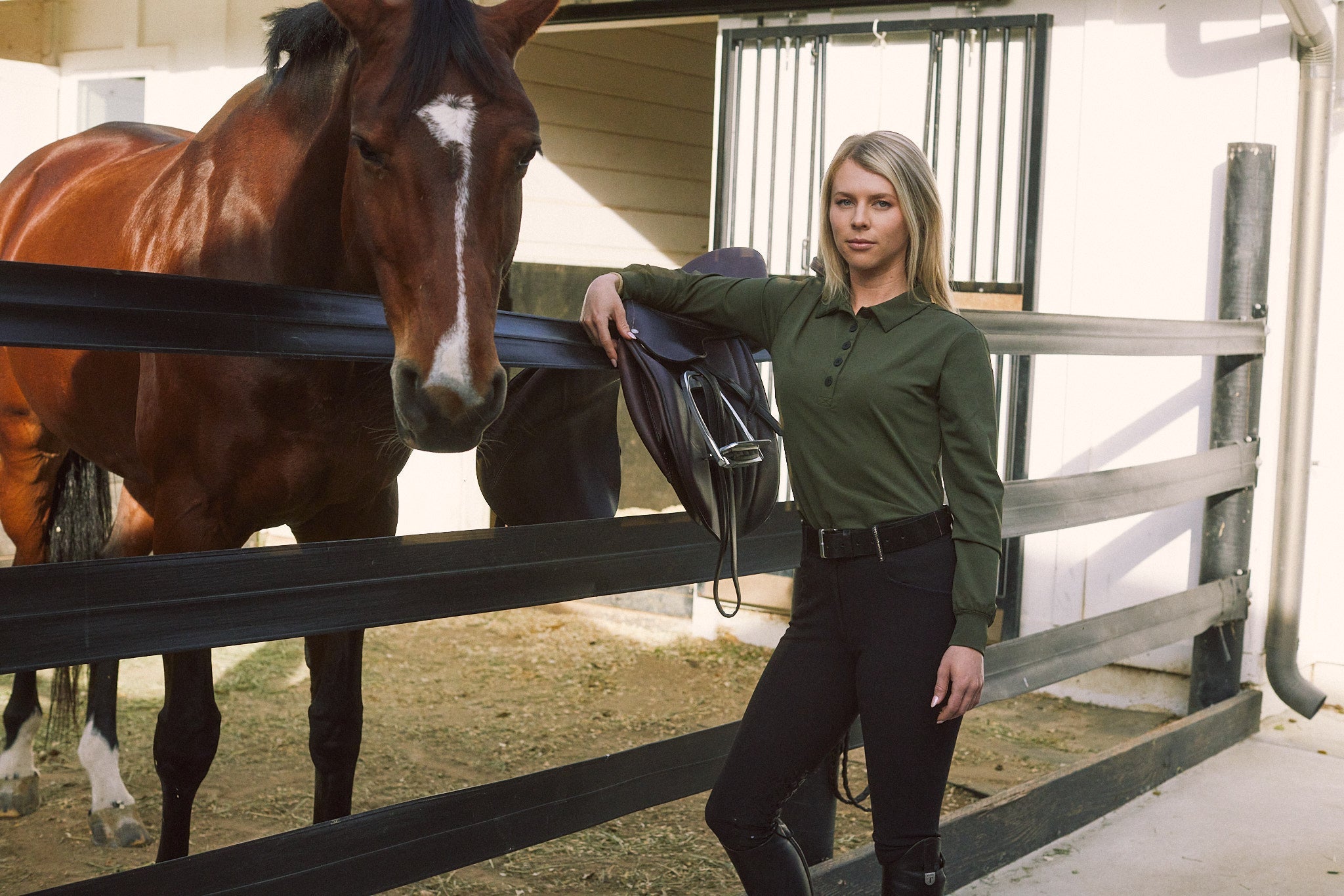 Solid Citizen Equestrian 'Kelly' | Technical Sport Pique | Recycled Nylon | Long Sleeve Polo | Olive - Equiluxe Tack