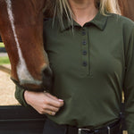 Solid Citizen Equestrian 'Kelly' | Technical Sport Pique | Recycled Nylon | Long Sleeve Polo | Olive - Equiluxe Tack