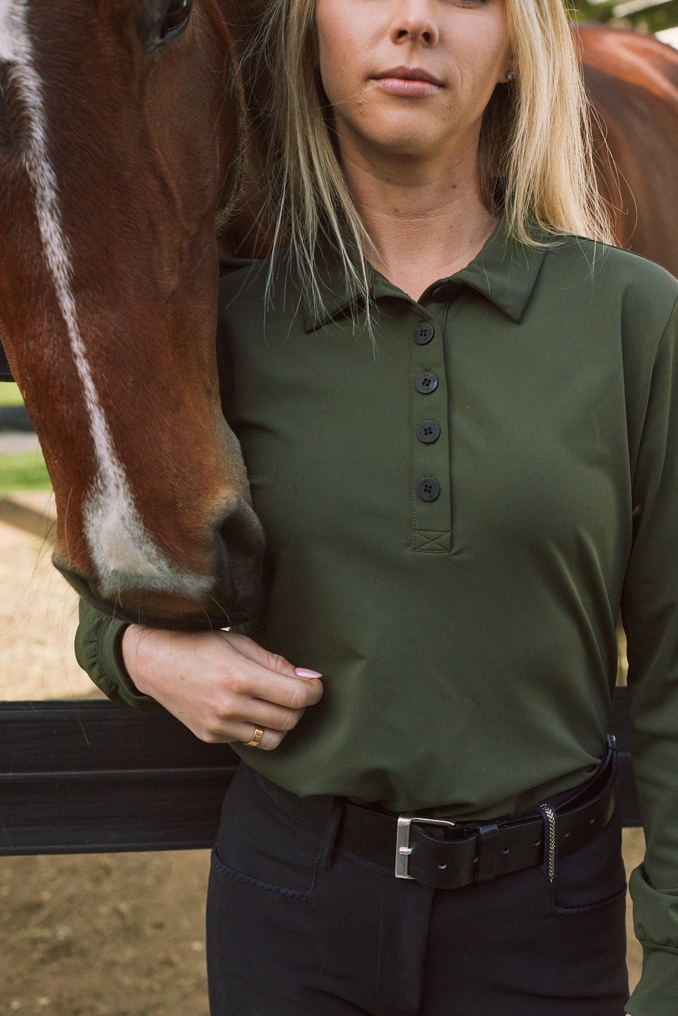 Solid Citizen Equestrian 'Kelly' | Technical Sport Pique | Recycled Nylon | Long Sleeve Polo | Olive - Equiluxe Tack
