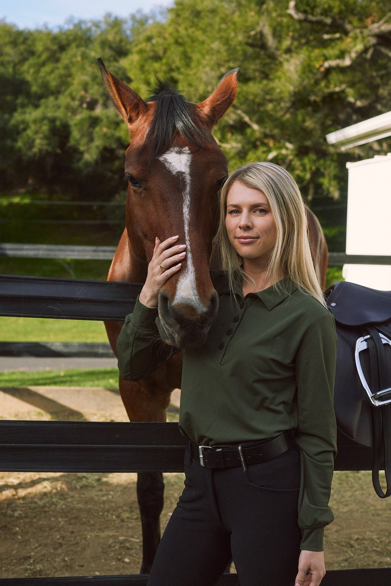 Solid Citizen Equestrian 'Kelly' | Technical Sport Pique | Recycled Nylon | Long Sleeve Polo | Olive - Equiluxe Tack