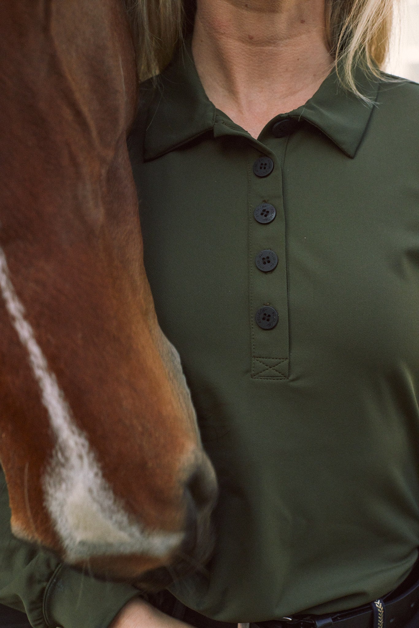 Solid Citizen Equestrian 'Kelly' | Technical Sport Pique | Recycled Nylon | Long Sleeve Polo | Olive - Equiluxe Tack