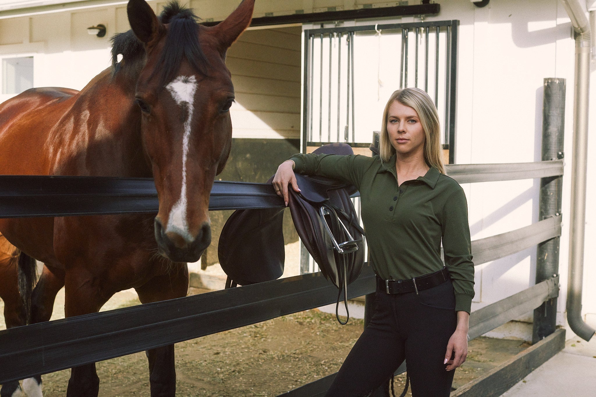 Solid Citizen Equestrian 'Kelly' | Technical Sport Pique | Recycled Nylon | Long Sleeve Polo | Olive - Equiluxe Tack