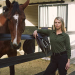 Solid Citizen Equestrian 'Kelly' | Technical Sport Pique | Recycled Nylon | Long Sleeve Polo | Olive - Equiluxe Tack