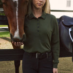 Solid Citizen Equestrian 'Kelly' | Technical Sport Pique | Recycled Nylon | Long Sleeve Polo | Olive - Equiluxe Tack