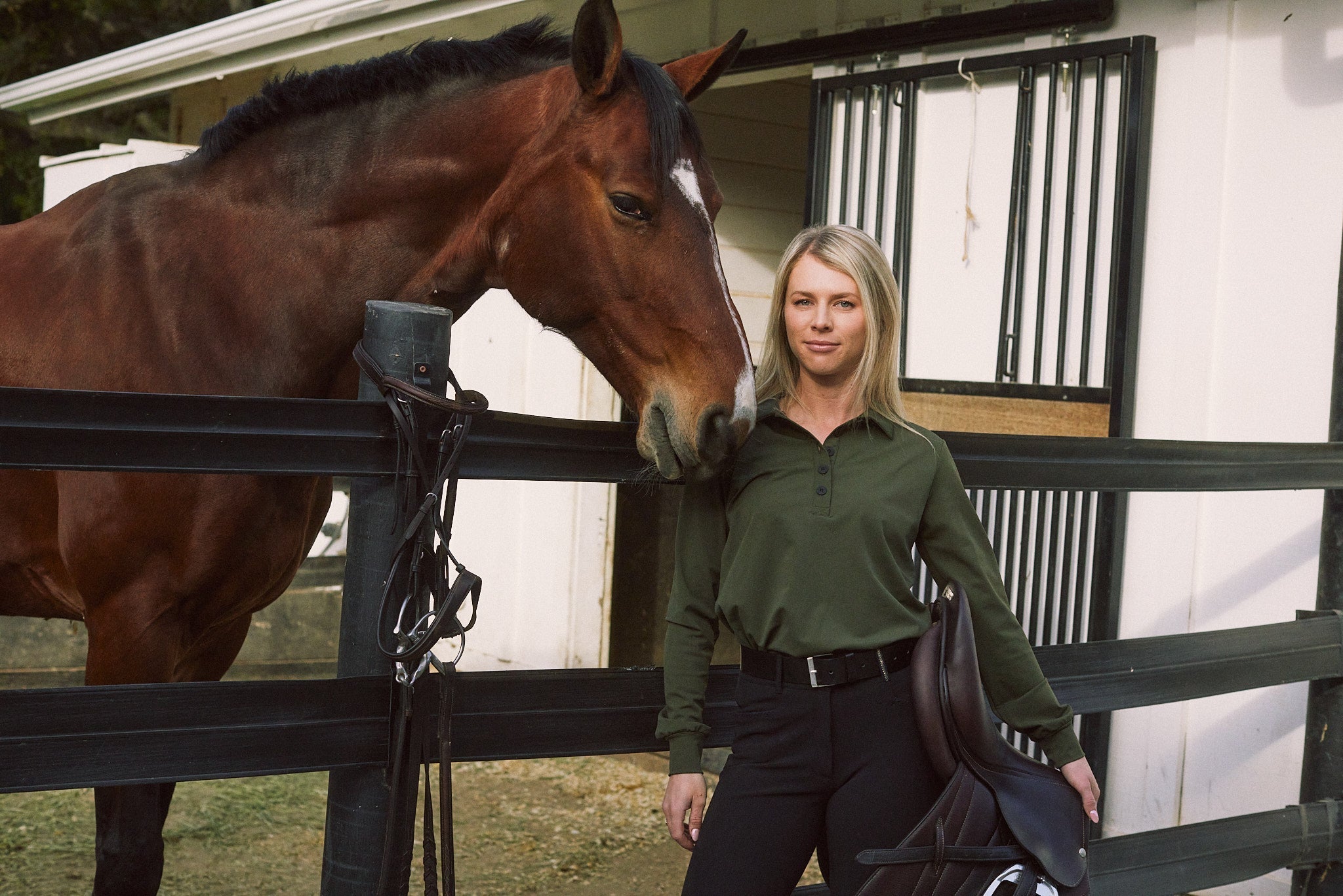 Solid Citizen Equestrian 'Kelly' | Technical Sport Pique | Recycled Nylon | Long Sleeve Polo | Olive - Equiluxe Tack