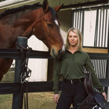 Solid Citizen Equestrian 'Kelly' | Technical Sport Pique | Recycled Nylon | Long Sleeve Polo | Olive - Equiluxe Tack