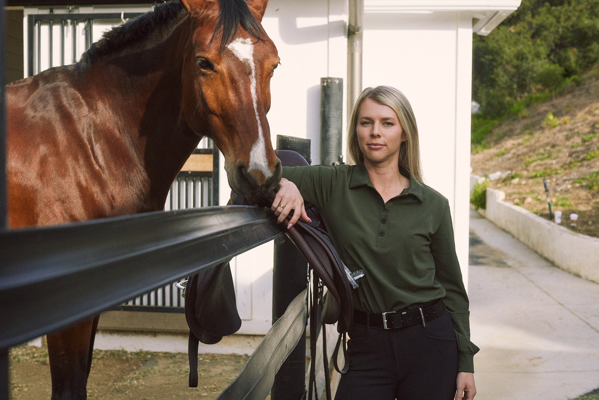Solid Citizen Equestrian 'Kelly' | Technical Sport Pique | Recycled Nylon | Long Sleeve Polo | Olive - Equiluxe Tack