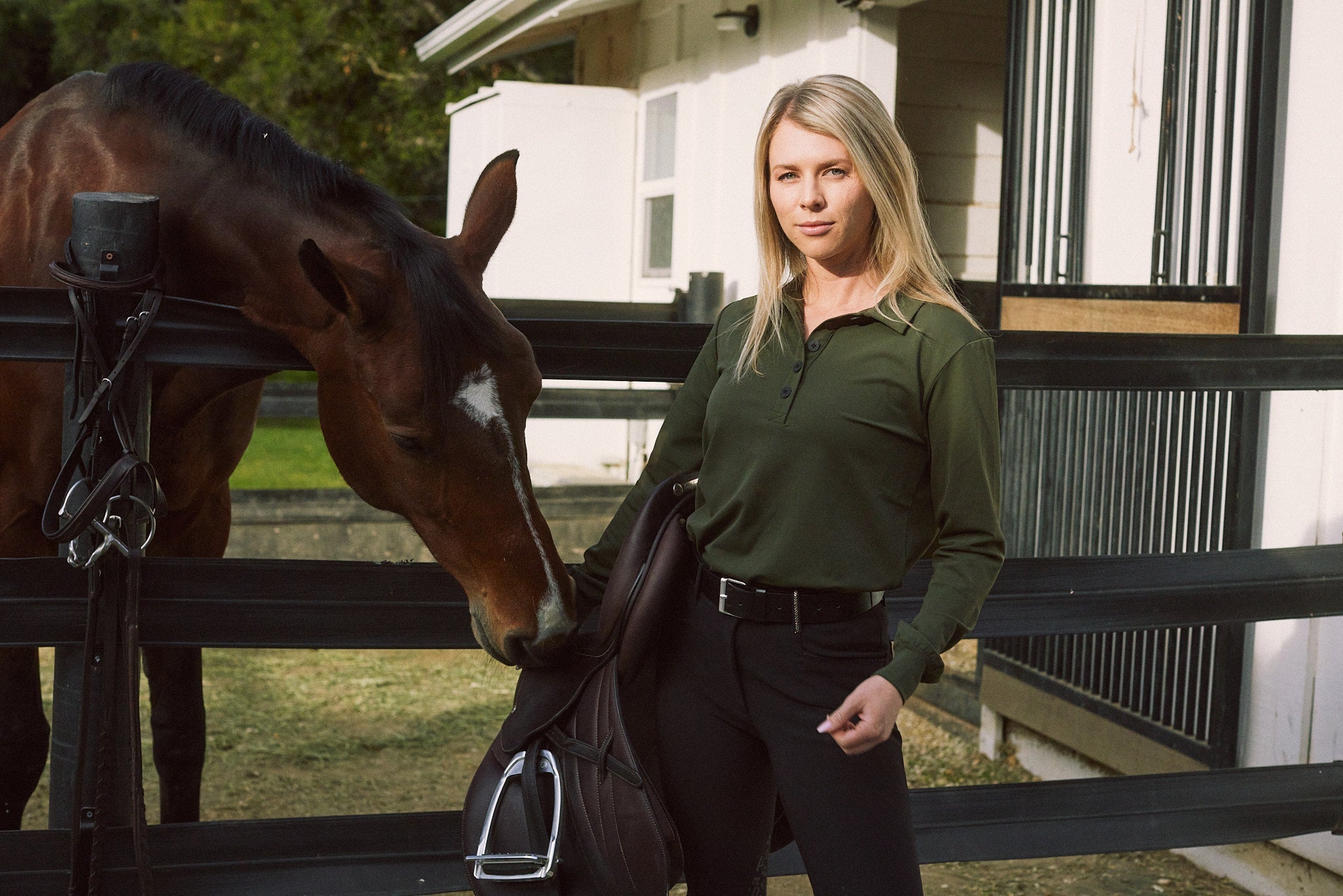 Solid Citizen Equestrian 'Kelly' | Technical Sport Pique | Recycled Nylon | Long Sleeve Polo | Olive - Equiluxe Tack