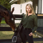 Solid Citizen Equestrian 'Kelly' | Technical Sport Pique | Recycled Nylon | Long Sleeve Polo | Olive - Equiluxe Tack