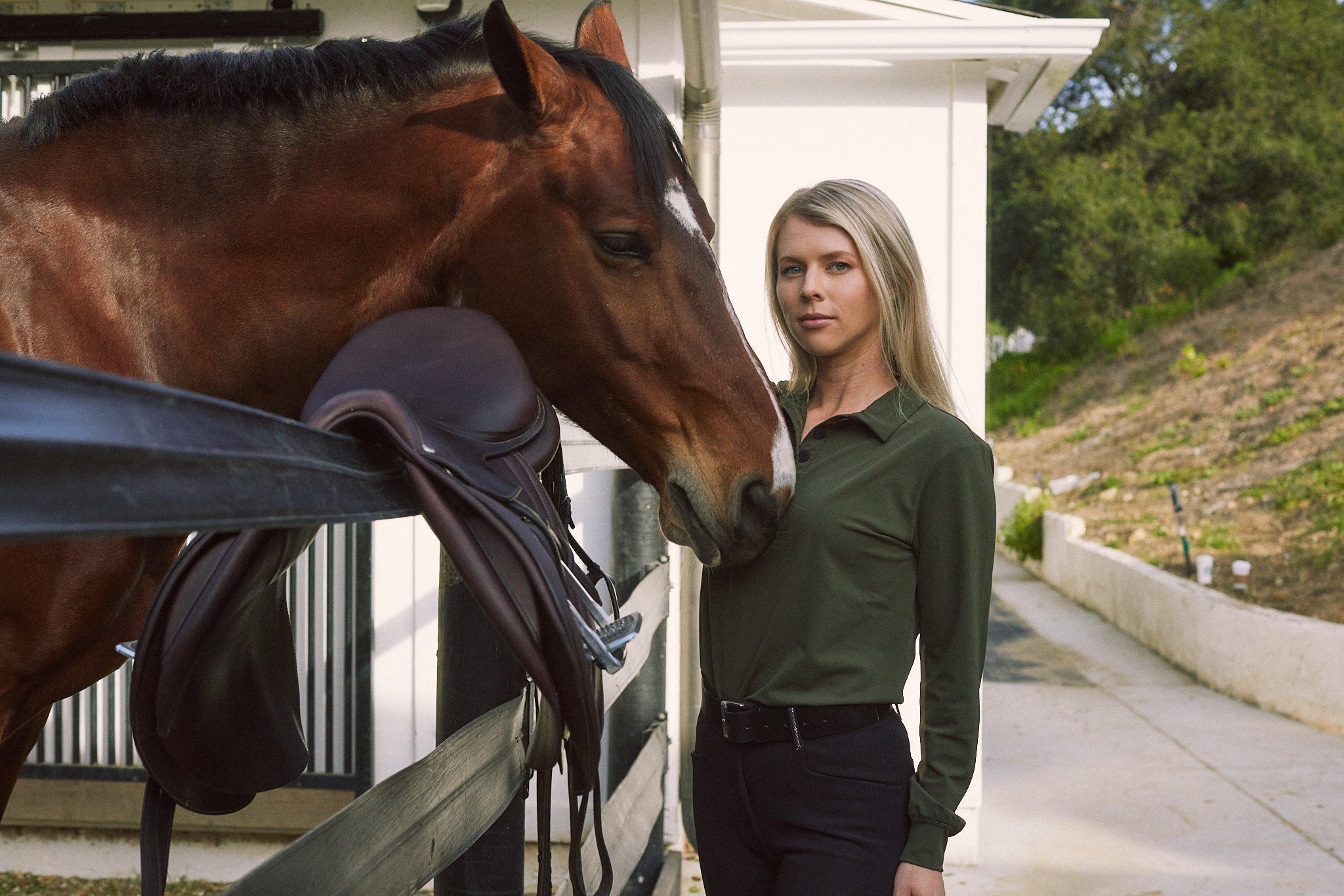 Solid Citizen Equestrian 'Kelly' | Technical Sport Pique | Recycled Nylon | Long Sleeve Polo | Olive - Equiluxe Tack
