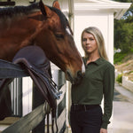 Solid Citizen Equestrian 'Kelly' | Technical Sport Pique | Recycled Nylon | Long Sleeve Polo | Olive - Equiluxe Tack