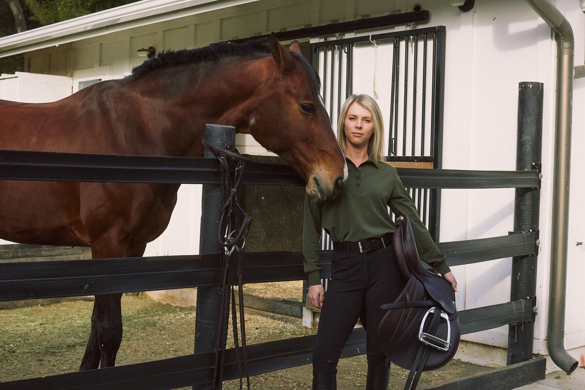 Solid Citizen Equestrian 'Kelly' | Technical Sport Pique | Recycled Nylon | Long Sleeve Polo | Olive - Equiluxe Tack