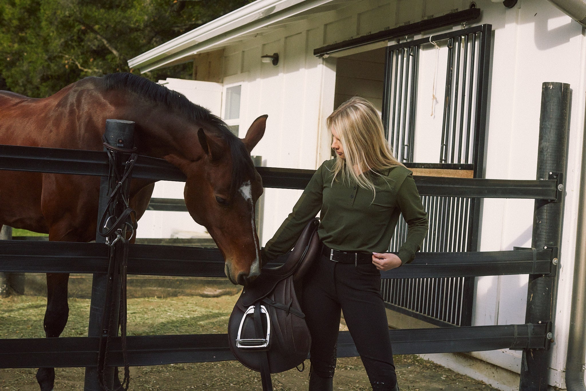 Solid Citizen Equestrian 'Kelly' | Technical Sport Pique | Recycled Nylon | Long Sleeve Polo | Olive - Equiluxe Tack