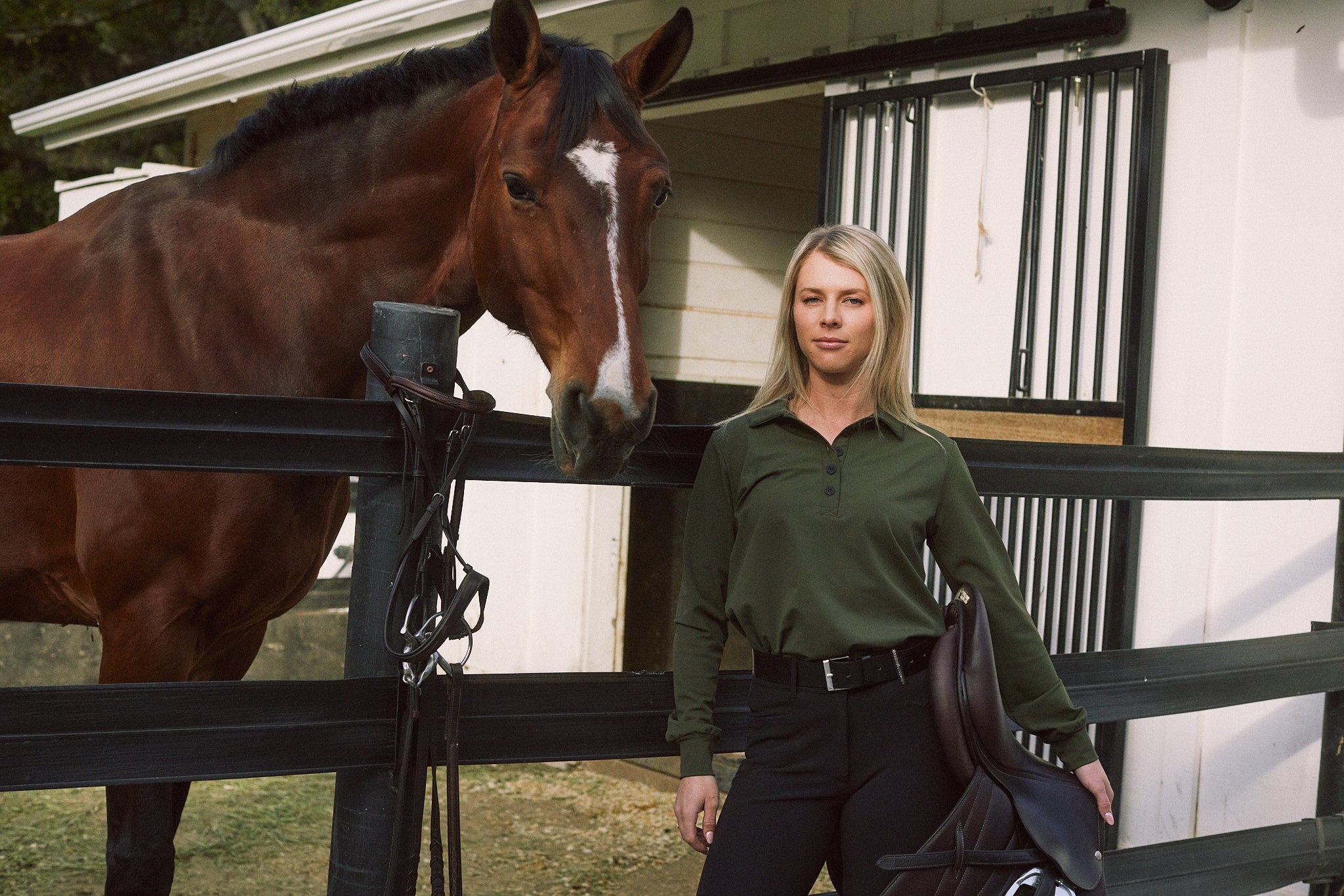 Solid Citizen Equestrian 'Kelly' | Technical Sport Pique | Recycled Nylon | Long Sleeve Polo | Olive - Equiluxe Tack