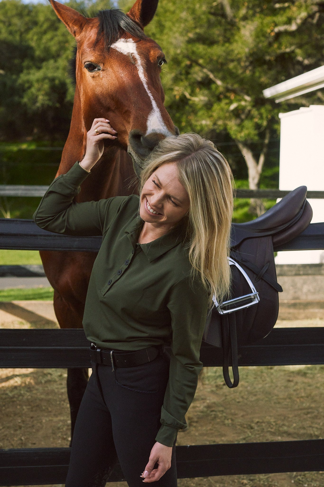 Solid Citizen Equestrian 'Kelly' | Technical Sport Pique | Recycled Nylon | Long Sleeve Polo | Olive - Equiluxe Tack