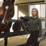 Solid Citizen Equestrian 'Kelly' | Technical Sport Pique | Recycled Nylon | Long Sleeve Polo | Olive - Equiluxe Tack