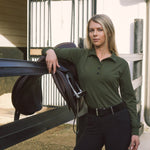 Solid Citizen Equestrian 'Kelly' | Technical Sport Pique | Recycled Nylon | Long Sleeve Polo | Olive - Equiluxe Tack