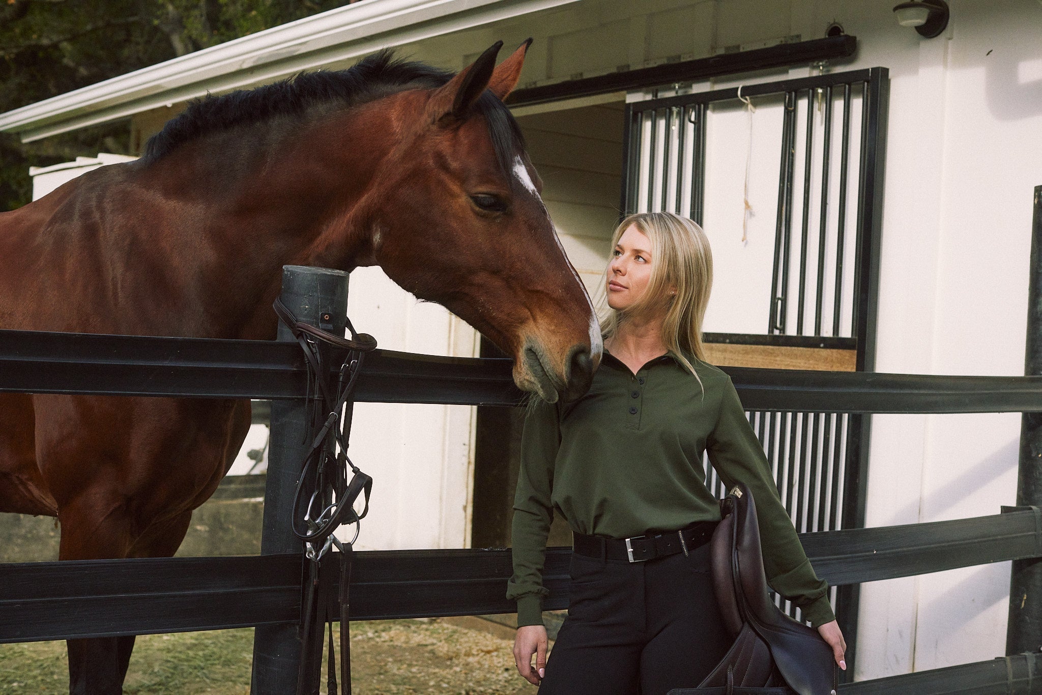 Solid Citizen Equestrian 'Kelly' | Technical Sport Pique | Recycled Nylon | Long Sleeve Polo | Olive - Equiluxe Tack