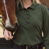Solid Citizen Equestrian 'Kelly' | Technical Sport Pique | Recycled Nylon | Long Sleeve Polo | Olive - Equiluxe Tack