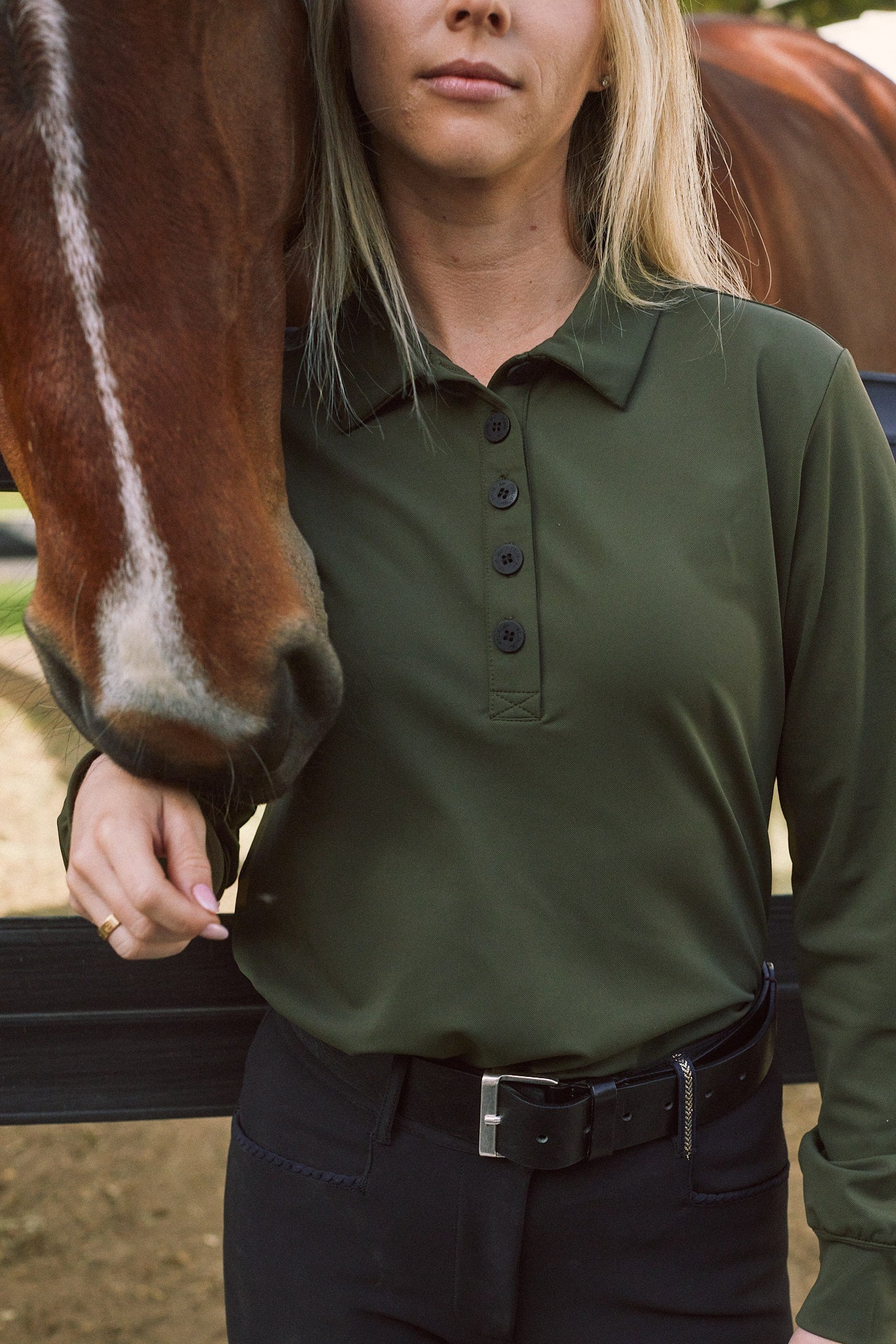 Solid Citizen Equestrian 'Kelly' | Technical Sport Pique | Recycled Nylon | Long Sleeve Polo | Olive - Equiluxe Tack