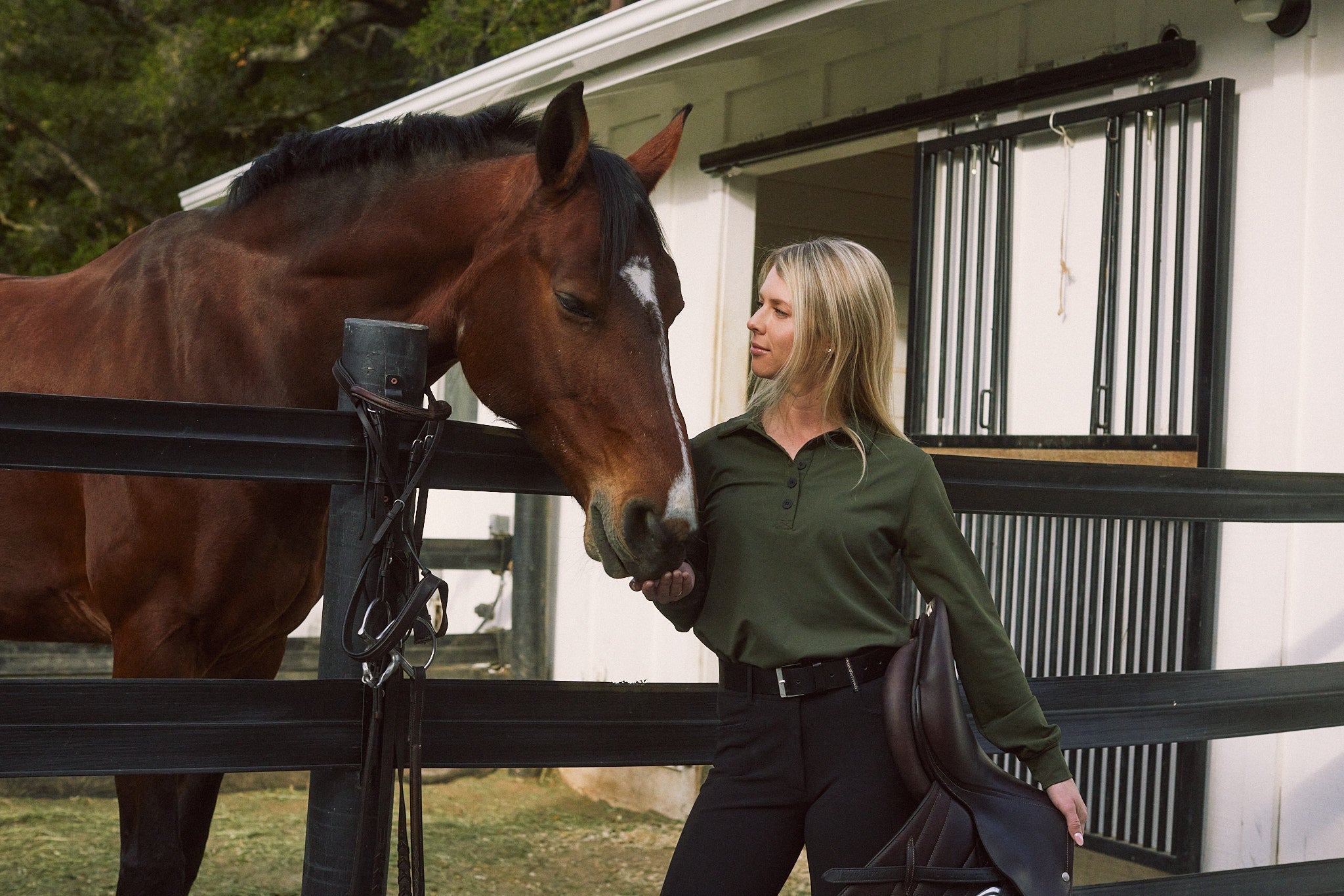 Solid Citizen Equestrian 'Kelly' | Technical Sport Pique | Recycled Nylon | Long Sleeve Polo | Olive - Equiluxe Tack