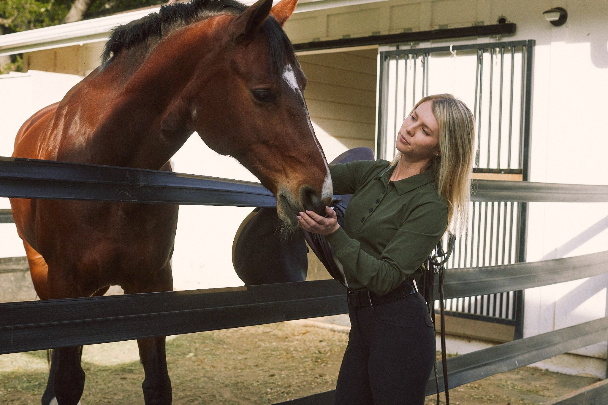 Solid Citizen Equestrian 'Kelly' | Technical Sport Pique | Recycled Nylon | Long Sleeve Polo | Olive - Equiluxe Tack