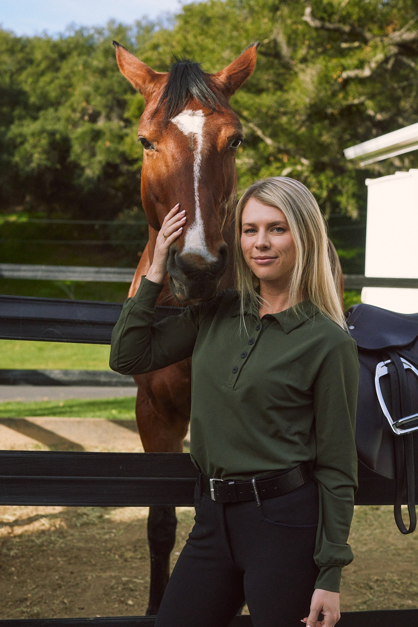 Solid Citizen Equestrian 'Kelly' | Technical Sport Pique | Recycled Nylon | Long Sleeve Polo | Olive - Equiluxe Tack