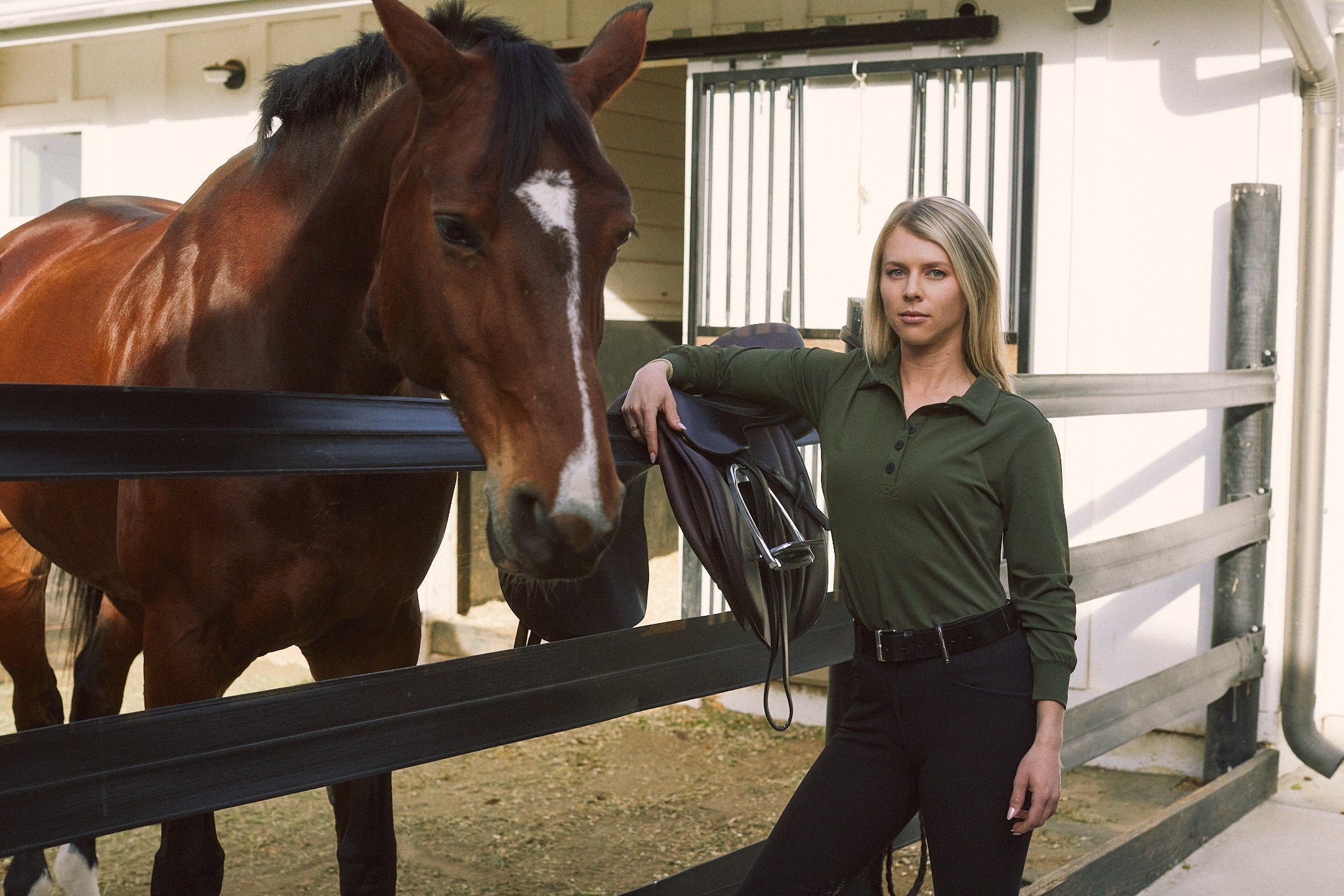 Solid Citizen Equestrian 'Kelly' | Technical Sport Pique | Recycled Nylon | Long Sleeve Polo | Olive - Equiluxe Tack