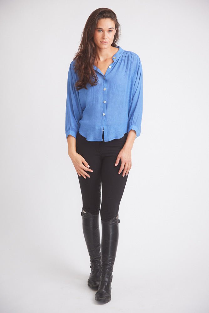Solid Citizen Equestrian 'Lee' | Mandarin Collar Button Blouse | French Blue - Equiluxe Tack