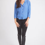 Solid Citizen Equestrian 'Lee' | Mandarin Collar Button Blouse | French Blue - Equiluxe Tack