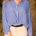 Solid Citizen Equestrian 'Lee' | Mandarin Collar Button Blouse | French Blue - Equiluxe Tack