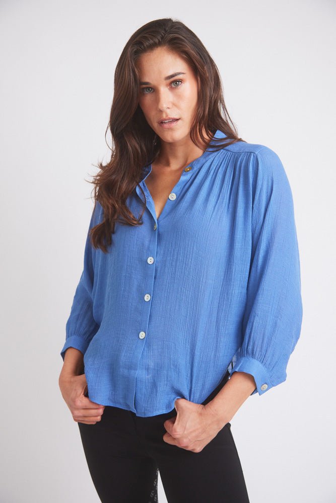 Solid Citizen Equestrian 'Lee' | Mandarin Collar Button Blouse | French Blue - Equiluxe Tack