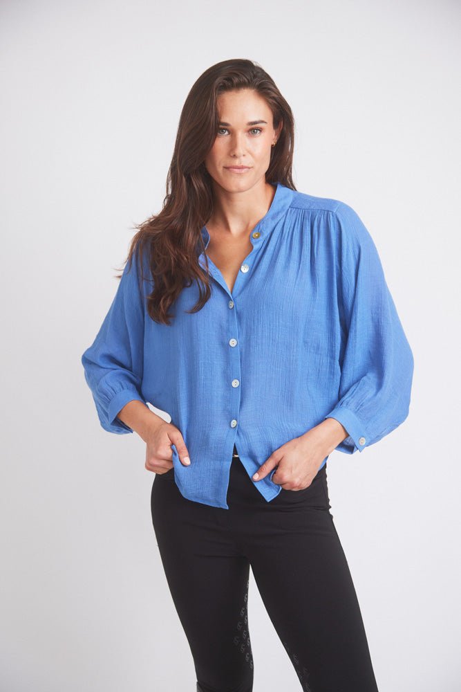 Solid Citizen Equestrian 'Lee' | Mandarin Collar Button Blouse | French Blue - Equiluxe Tack