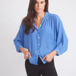 Solid Citizen Equestrian 'Lee' | Mandarin Collar Button Blouse | French Blue - Equiluxe Tack