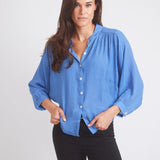 Solid Citizen Equestrian 'Lee' | Mandarin Collar Button Blouse | French Blue - Equiluxe Tack