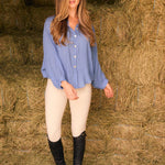 Solid Citizen Equestrian 'Lee' | Mandarin Collar Button Blouse | French Blue - Equiluxe Tack