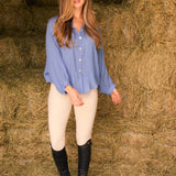 Solid Citizen Equestrian 'Lee' | Mandarin Collar Button Blouse | French Blue - Equiluxe Tack