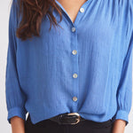 Solid Citizen Equestrian 'Lee' | Mandarin Collar Button Blouse | French Blue - Equiluxe Tack