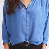 Solid Citizen Equestrian 'Lee' | Mandarin Collar Button Blouse | French Blue - Equiluxe Tack