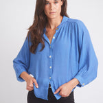 Solid Citizen Equestrian 'Lee' | Mandarin Collar Button Blouse | French Blue - Equiluxe Tack