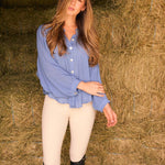 Solid Citizen Equestrian 'Lee' | Mandarin Collar Button Blouse | French Blue - Equiluxe Tack