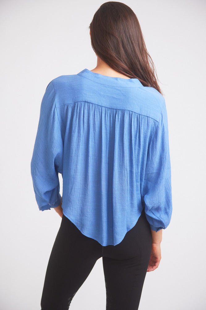 Solid Citizen Equestrian 'Lee' | Mandarin Collar Button Blouse | French Blue - Equiluxe Tack