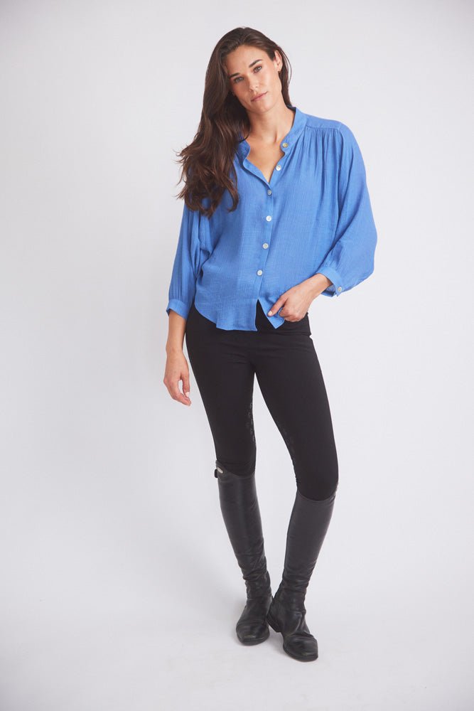 Solid Citizen Equestrian 'Lee' | Mandarin Collar Button Blouse | French Blue - Equiluxe Tack