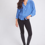 Solid Citizen Equestrian 'Lee' | Mandarin Collar Button Blouse | French Blue - Equiluxe Tack