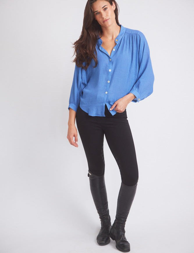 Solid Citizen Equestrian 'Lee' | Mandarin Collar Button Blouse | French Blue - Equiluxe Tack