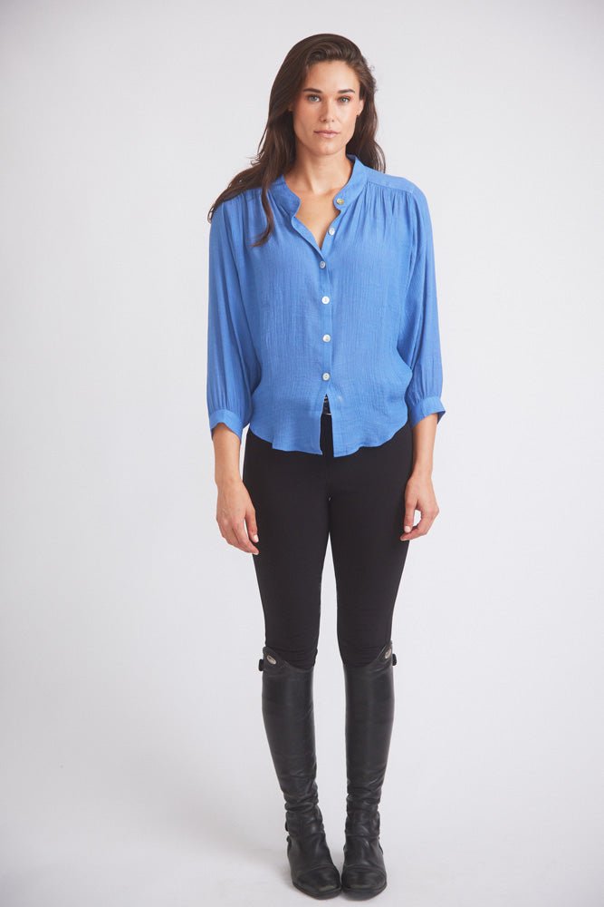 Solid Citizen Equestrian 'Lee' | Mandarin Collar Button Blouse | French Blue - Equiluxe Tack