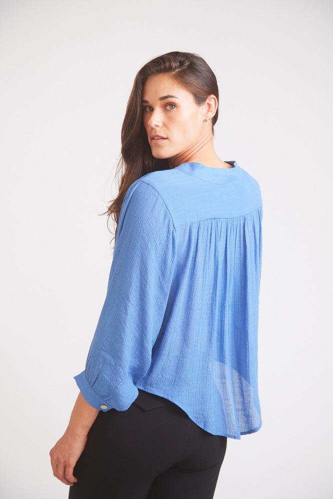 Solid Citizen Equestrian 'Lee' | Mandarin Collar Button Blouse | French Blue - Equiluxe Tack