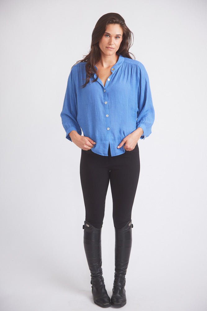 Solid Citizen Equestrian 'Lee' | Mandarin Collar Button Blouse | French Blue - Equiluxe Tack