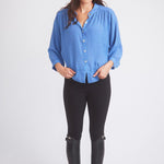 Solid Citizen Equestrian 'Lee' | Mandarin Collar Button Blouse | French Blue - Equiluxe Tack