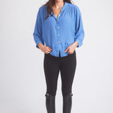 Solid Citizen Equestrian 'Lee' | Mandarin Collar Button Blouse | French Blue - Equiluxe Tack